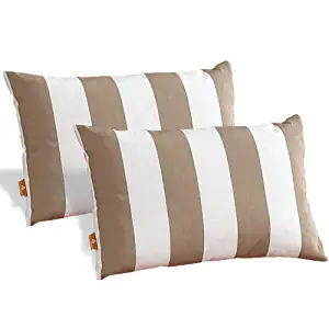 Outdoor Water Resistant Rectangle Stripe Head Pillow Set of 2PCS | 15" x 10", Insert Included, Chair Pillow, 100% Polyester