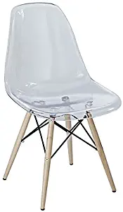 Modway Pyramid Mid-Century Modern Kitchen and Dining Room Chair with Natural Wood Legs in Clear