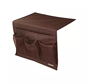 BlanceEG Bedside Storage Organizer, Caddy Hanging Storage Bag with 4 Pockets for Remote Control, Magazines (Brown)