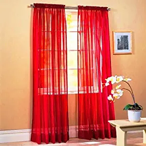 Sapphire Home 2 Panels Window Sheer Curtains 54" x 84" Inches (108" Total Width), Voile Panels for Bedroom Living Room, Rod Pocket, Decorative Curtains, Solid Sheer Curtains Red