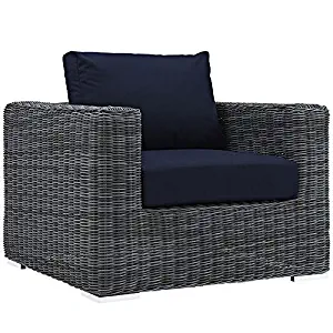 Modway EEI-1864-GRY-NAV Summon Wicker Rattan Outdoor Patio Armchair with Sunbrella Fabric Cushions, Canvas Navy