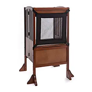 Guidecraft Contemporary Kitchen Helper Stool - Walnut: W/Keeper and Non-Slip Mat: Adjustable Height Wooden Baking Tower, Folding Step Stool for Toddlers, Little Kids Learning Furniture