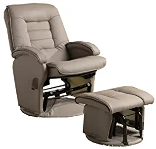 Leather Like Vinyl Glider Recliner with Matching Ottoman Bone