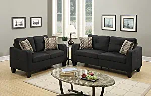 Poundex Bobkona Spencer Linen-Like Polyfabric 2Piece Sofa & Loveseat Set in Black