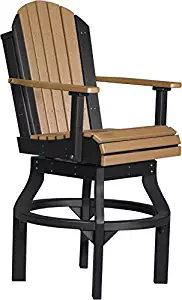 LuxCraft Recycled Plastic Outdoor Adirondack Poly Swivel Chair with Footrest, 53" Outdoor Bar Height Chair, Cedar & Black