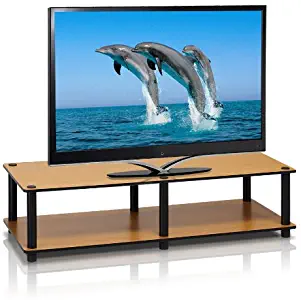 Furinno Just No Tools Wide Light Cherry Television Stand with Black Tube