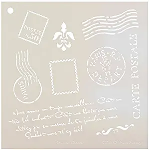 Paris Postage Stencil by StudioR12 | French Travel Elements - Medium Reusable Mylar Template | Painting, Chalk, Mixed Media | Use for Crafting, DIY Home Decor - STCL367 | Select Size (6" X 6")