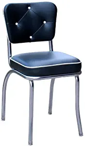 Richardson Seating Chrome Diner Chair with Button Tufted Back and Box Seat, Black, 2"