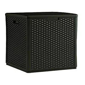 Suncast Storage Cube - Lightweight, Resin Outdoor Storage Box - Wicker Backyard Decor for Storing Patio Cushions & Outdoor Accessories - Brown
