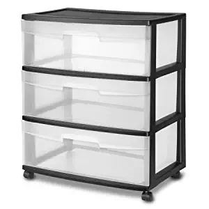 STERILITE 3 Drawer Wide Cart, Black