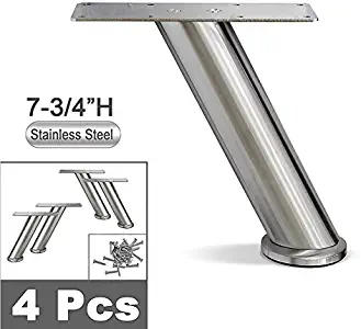 Metal Sofa Legs, Furniture Legs, Angled, Steel, Stainless Steel Finish, 7-3/4"H - Set of 4 New (7-3/4" H)