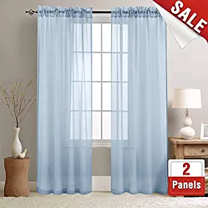 Sheer Curtains Blue 84 inch Length Window Curtain Set for Living Room Drapes Textured Voile Rod Pocket Sheer Window Panels for Bedroom 2 Panels