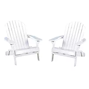 Christopher Knight Home 296699 Denise Austin Home Milan Outdoor Folding Wood Adirondack Chair (Set of 2), Set of Two, White