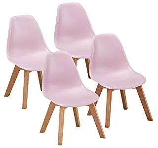 VECELO Kids Size Side Dining Room (Set of 4) Natural Wooden Legs Armless Chairs Standard Pink