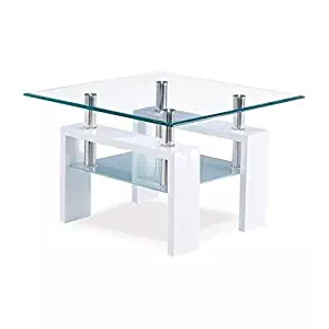 Global Furniture Clear/Frosted Occasional End Table with Glossy White Legs