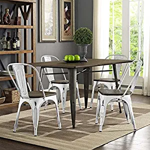 Modway Promenade Industrial Modern Aluminum Bamboo Four Kitchen and Dining Room Chairs in White