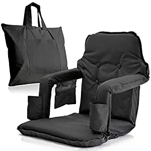 Foldable Stadium Seat for Bleachers – New & Improved 2019 Deluxe Model + Free Carry/Storage Bag– Water Resistant + Thick Padding +2 Drink Holders +Zipped Pocket (Black, Standard Size)