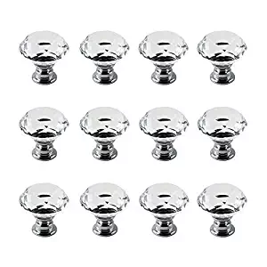 IQUALITE 12pcs Diamond Shape Crystal Glass 30mm Drawer Knob Pull Handle Usd for Cabinet, Drawer