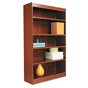 Alera Square Corner Wood Bookcase, Five-Shelf, 35-5/8w x 11-3/4d x 60h, Medium Cherry