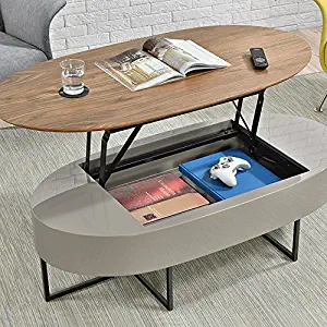 New Pacific Direct Hansel Lift-Top Oval Coffee Table,Walnut/Gray