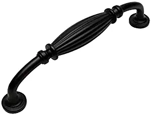 20 Pack - Cosmas 7120FB Flat Black Country Style Cabinet Hardware Ribbed Handle Pull - 5" Inch (128mm) Hole Centers