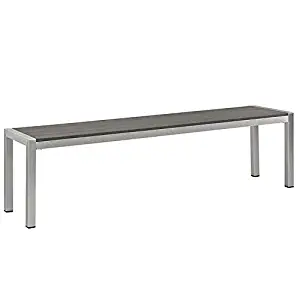 Modway Shore Aluminum Outdoor Patio Bench in Silver Gray