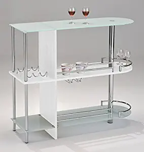 Kings Brand Furniture Bar Table with Two Tempered Glass Shelves, White