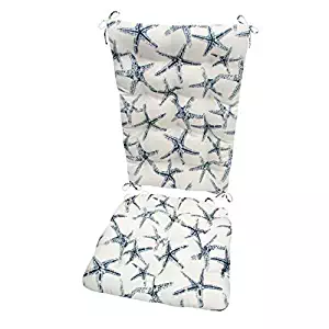 Sea Shore Starfish Navy Porch Rocker Cushions - Size Standard - Indoor / Outdoor: Fade Resistant, Mildew Resistant - Latex Foam Filled Cushion - Reversible, MADE IN USA (Beach, White / Blue)