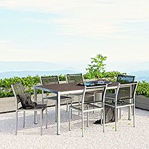 Modway Shore 7-Piece Aluminum Outdoor Patio Dining Table Set in Silver Black