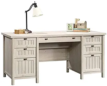 Pemberly Row Home Office Executive Desk with 2 Letter/Legal File Drawers in Chalked Chestnut