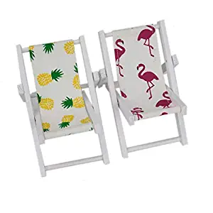 HUELE 2 PCS Mini Wooden Beach Chair Longue Deck Chair Craft Dollhouse Accessories