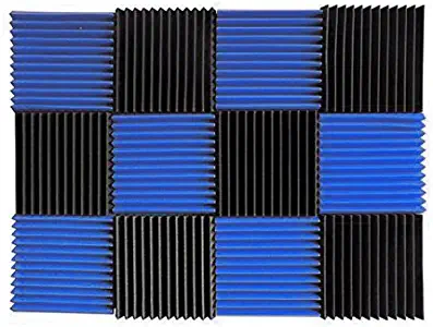 (12 Pk) Blue/Charcoal acoustic foam tiles soundproofing foam panels sound insulation soundproof foam padding sound dampening Studio sound proof padding 1" x 12" x 12"