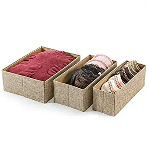 Foldable Underwear Organizer Drawer Divider - Set of 3, Decorative Closet Organizer Bins Fabric Drawer Dividers, Great for Storing Underwear & Socks for Men Women and Baby (Beige)