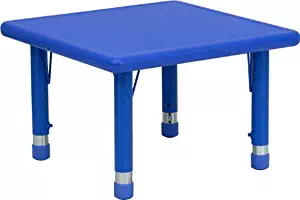 Flash Furniture 24'' Square Blue Plastic Height Adjustable Activity Table
