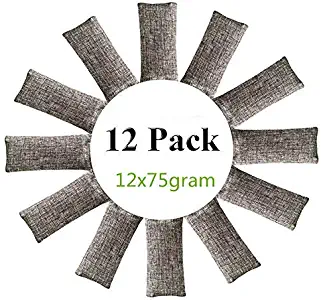 12 Packs Natural Air Purifying Bags,150g Each Pair Mini Bamboo Charcoal Bags,Shoe Deodorizer and Odor Eliminator