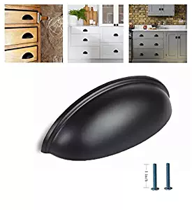 Kullavik 10-Pack Mordern Cabinet Hardware 3-11/16" (93mm) Bin Cup Drawer Handle Pull, 3" Inch (76mm) Hole Centers,Flat Black