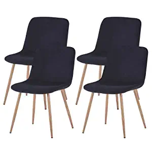 FOODAGE Modern Dining Chairs Set of 4, Velvet Upholstered Side Chairs with Metal Legs, Gorgeous Mid Century Chairs for Kitchen, Dining and Living Room（Black