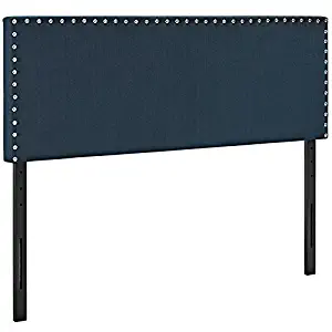Modway Phoebe Linen Fabric Upholstered Queen Headboard in Azure with Nailhead Trim