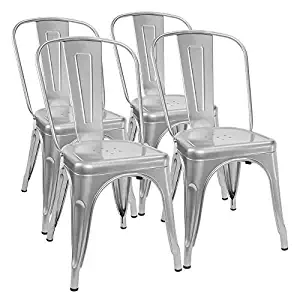 Furmax Metal Dining Chair Indoor-Outdoor Use Stackable Classic Trattoria Chair Chic Dining Bistro Cafe Side Metal Chairs (Sliver)