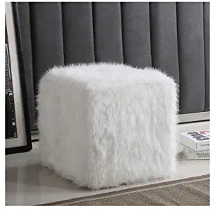 HomePop Faux Fur Poof , White