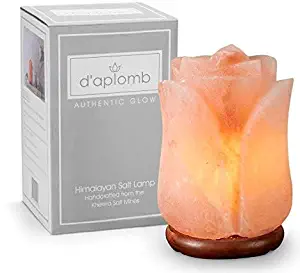 d'aplomb 100% Authentic Natural Himalayan Salt Lamp; Hand Carved Flower Rose Pink Crystal Rock Salt from Himalayan Mountains; Hand Crafted Wood Base, UL-listed Dimmer Cord; 8 lbs