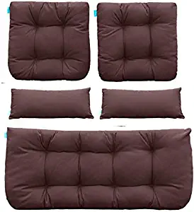 QILLOWAY Outdoor Patio Wicker Seat Cushions Group Loveseat/Two U-Shape/Two Lumbar Pillows for Patio Furniture,Wicker Loveseat,Bench,Porch,Settee of 5 (Coffee)