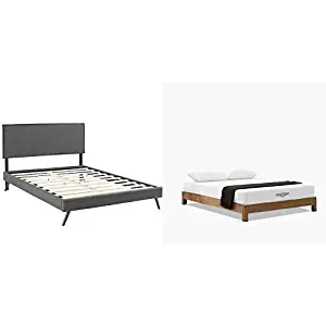 Modway Camille Queen Fabric Platform Bed with Round Splayed Legs in Gray with Modway Aveline 8" Gel Infused Memory Foam Queen Mattress With CertiPUR-US Certified Foam