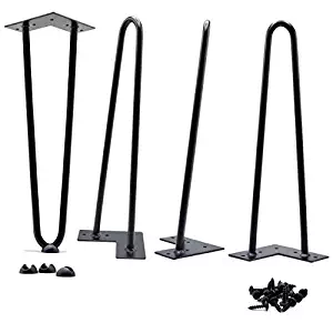 16" Hairpin Legs 1/2" [Satin Black] - Leg Protectors(4) + Screws(20) [Set of 4] - Metal Legs - Coffee Table Legs - Desk Legs - Furniture Legs - Mid Century Modern by Homeland Hardware