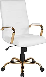 Emma + Oliver High Back White Leather Executive Swivel Office Chair - Gold Frame