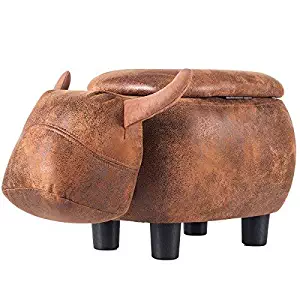 Merax WF036883DAA Have- Fun Series Upholstered Ride-on Storage Ottoman Footrest Stool with Vivid Adorable Animal Shape (Brown Buffalo)