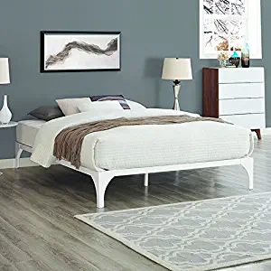 Modway Ollie Steel Full Modern Platform Bed Frame Mattress Foundation With Wood Slat Support in White