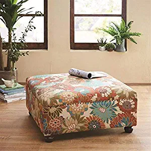 Madison Park Carlyle Coffee Table - Solid Wood Square Large Accent Cocktail Ottoman Modern Style Vibrant Floral Spring Design, Padded Footstool, Extra Seating Corner Chair, Multi Floral