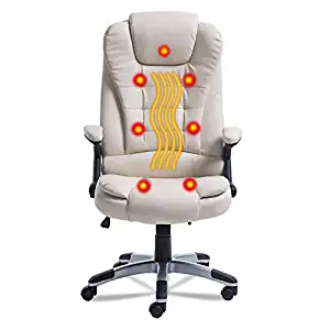 Simoner Heated Office Massage Chair, Upgraded 7 Point Heating Gaming Massage Chair, High-Back PU Leather Computer Desk Chair- Ergonomic Executive Chair w/360 Degree Adjustable Height & Armrest (white)
