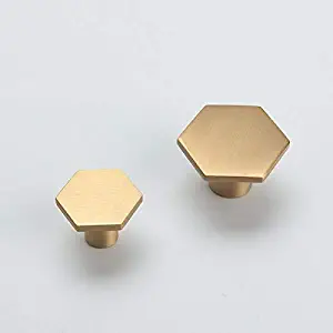 Brushed Brass Hexagon Cabinet Knobs Dresser Pulls Kitchen Furniture Handle Hardware 2Pack 5Pack 10Pack (10, 18x25mm)